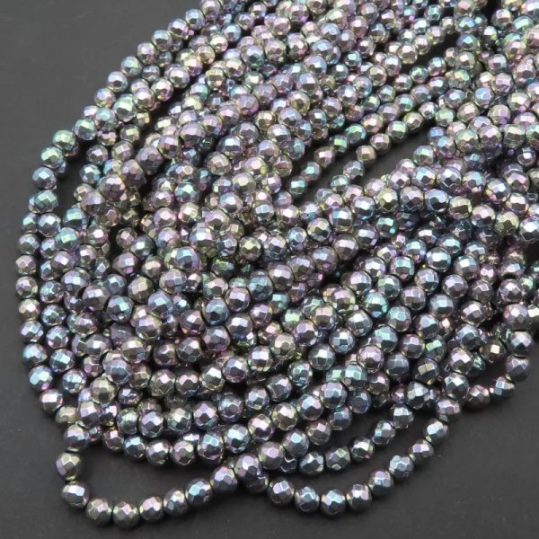 Hematyt zielono-fioletowo-srebrny fasetowane kulki 4 mm – sznur ok. 40 cm