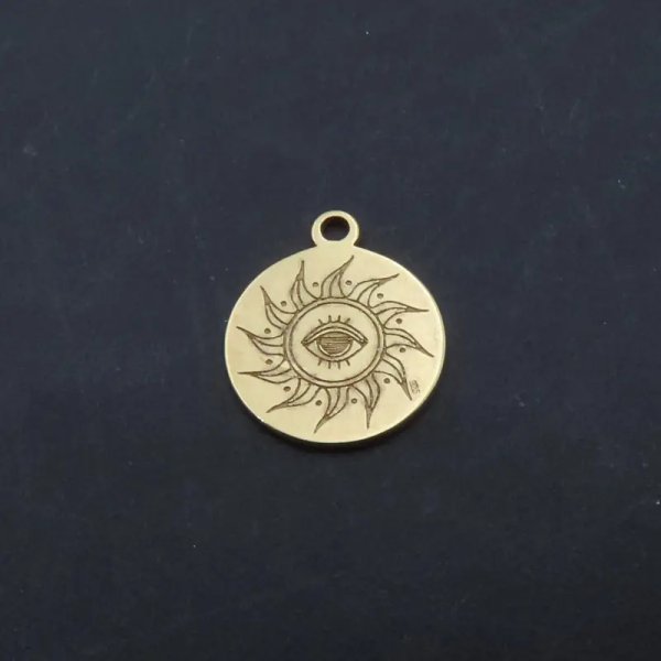 Srebro Ag złocone - zawieszka słońce i oko proroka 10 mm