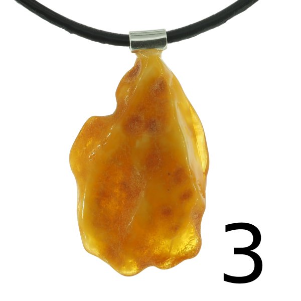 Surowy Naturalny Bursztyn i srebro - naszyjnik na rzemieniu