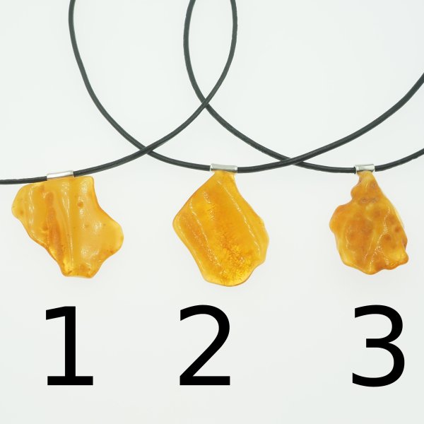 Surowy Naturalny Bursztyn i srebro - naszyjnik na rzemieniu