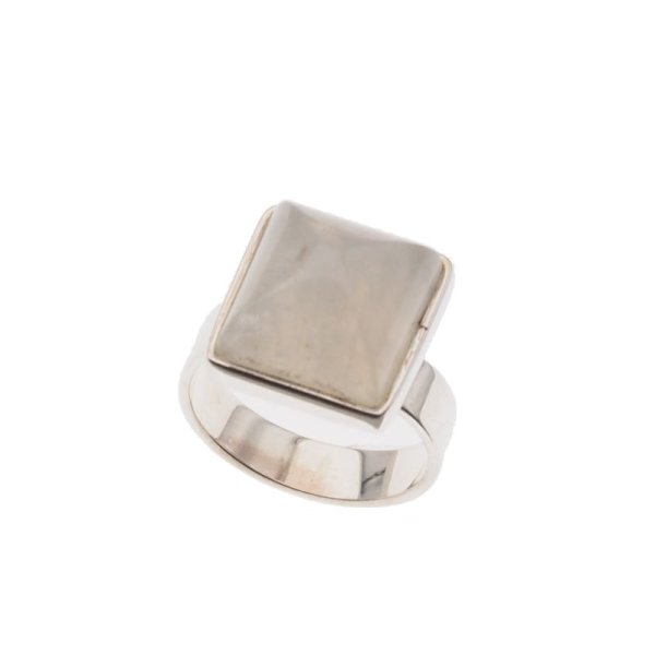 Kamień Księżycowy i srebro - pierścionek kwadrat (rozmiar jubilerski 15) z regulacją