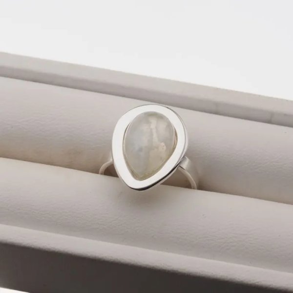 Kamień Księżycowy łza i srebro - pierścionek (rozmiar jubilerski 13) z regulacją