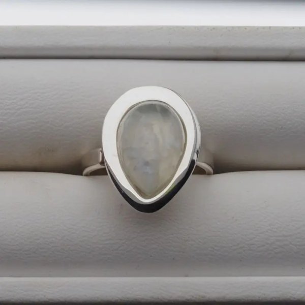 Kamień Księżycowy łza i srebro - pierścionek (rozmiar jubilerski 13) z regulacją