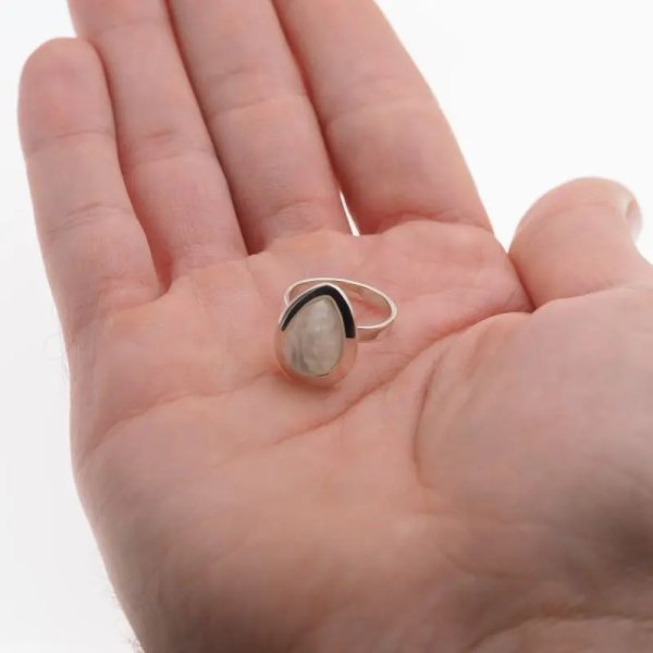 Kamień Księżycowy łza i srebro - pierścionek (rozmiar jubilerski 13) z regulacją