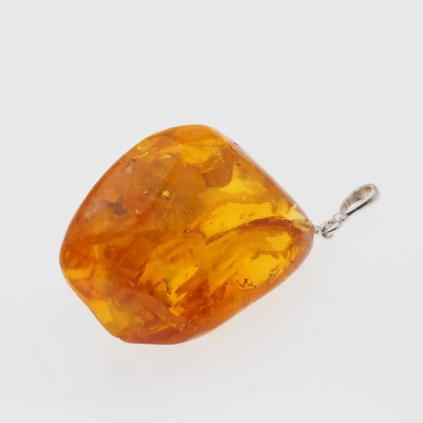 duży komar i szczątki roślinne w bursztynie i srebro - zawieszka