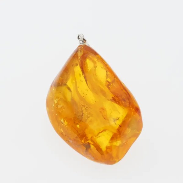 duży komar i szczątki roślinne w bursztynie i srebro - zawieszka