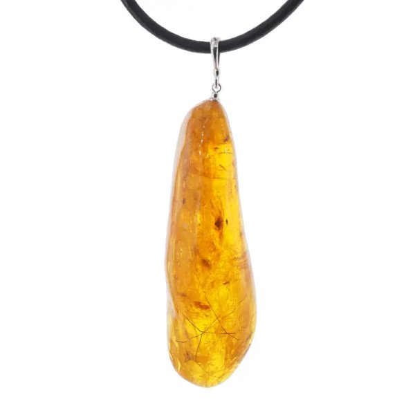 Owady w bursztynie (muchy i komary) i srebro - wisiorek z rzemieniem