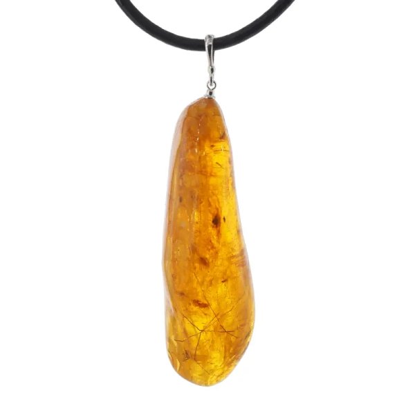 Owady w bursztynie (muchy i komary) i srebro - wisiorek z rzemieniem