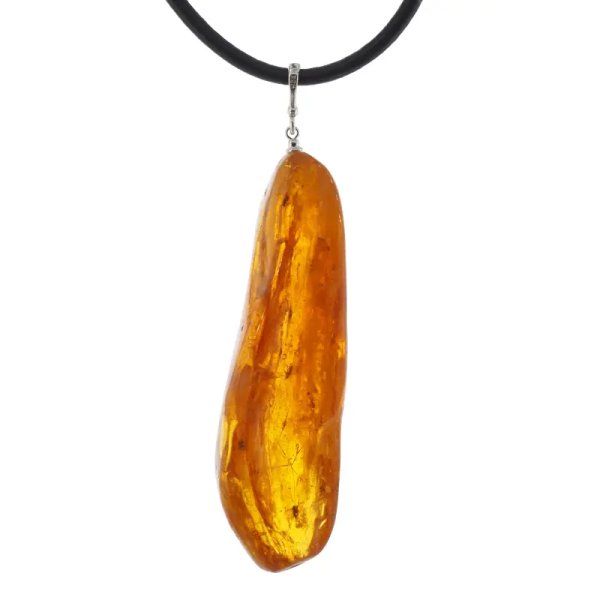 Owady w bursztynie (muchy i komary) i srebro - wisiorek z rzemieniem