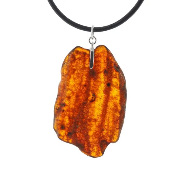 Surowy Naturalny Bursztyn i srebro - zawieszka z rzemieniem
