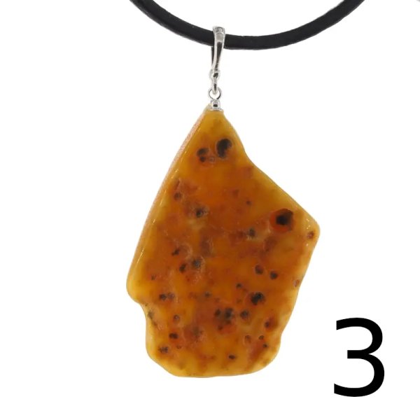 Surowy Naturalny Bursztyn i srebro - zawieszka z rzemieniem (różne kamienie do wyboru)