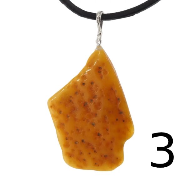 Surowy Naturalny Bursztyn i srebro - zawieszka z rzemieniem (różne kamienie do wyboru)