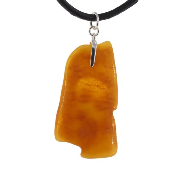 Surowy Naturalny Bursztyn i srebro - zawieszka z rzemieniem (różne kamienie do wyboru)
