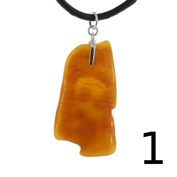 Surowy Naturalny Bursztyn i srebro - zawieszka z rzemieniem (różne kamienie do wyboru)