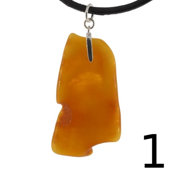 Surowy Naturalny Bursztyn i srebro - zawieszka z rzemieniem (różne kamienie do wyboru)