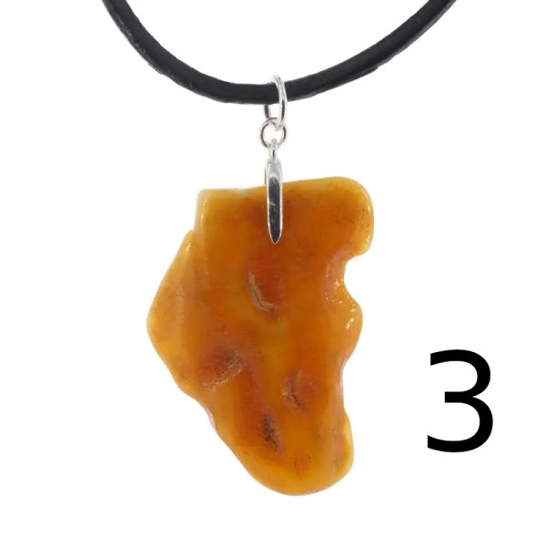 Surowy Naturalny Bursztyn i srebro - zawieszka z rzemieniem (różne kamienie do wyboru)