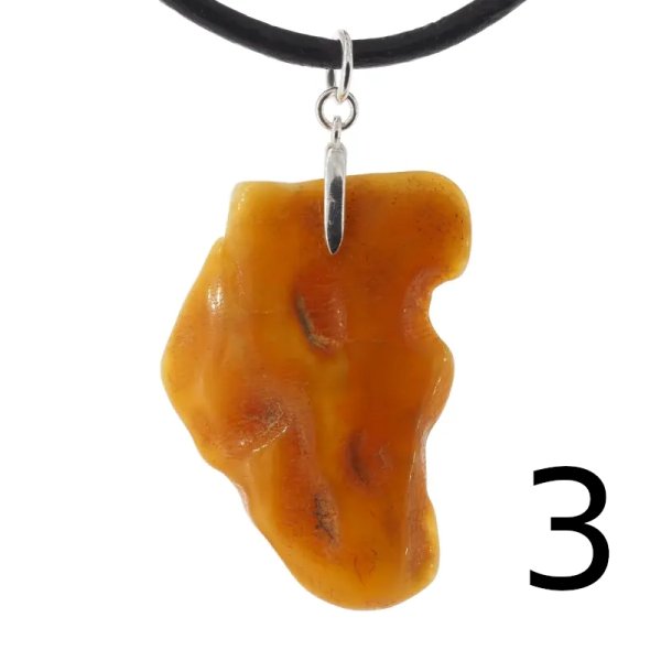 Surowy Naturalny Bursztyn i srebro - zawieszka z rzemieniem (różne kamienie do wyboru)