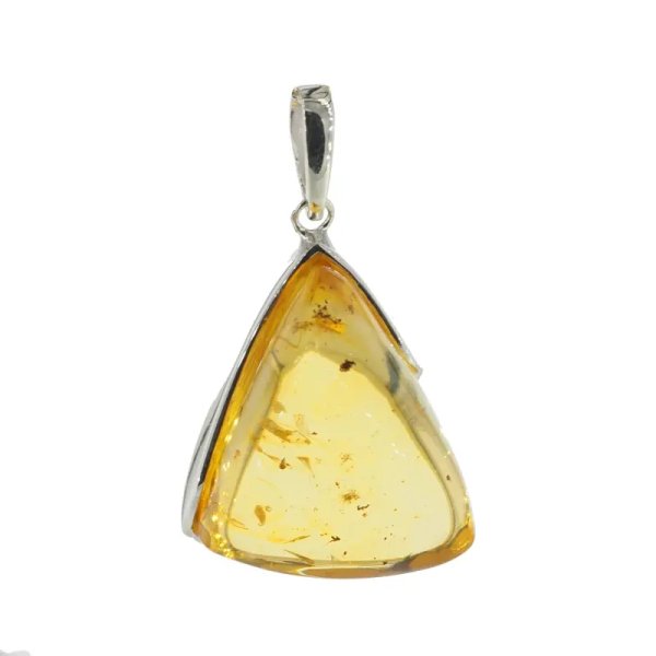  Bursztyn przezroczysty ze szczątkami roślinnymi i srebro - zawieszka trójkąt
