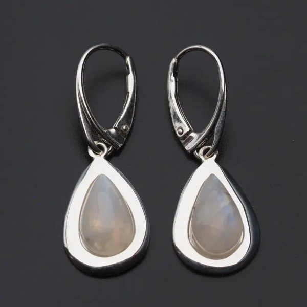 Kamień Księżycowy w srebrze - kolczyki łzy