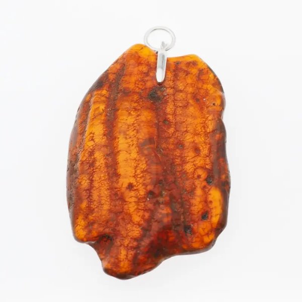 Surowy Naturalny Bursztyn i srebro - zawieszka z rzemieniem