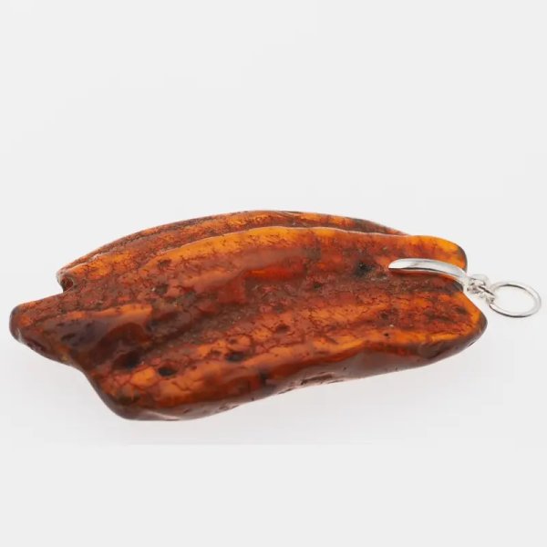 Surowy Naturalny Bursztyn i srebro - zawieszka z rzemieniem