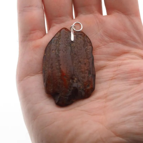 Surowy Naturalny Bursztyn i srebro - zawieszka z rzemieniem