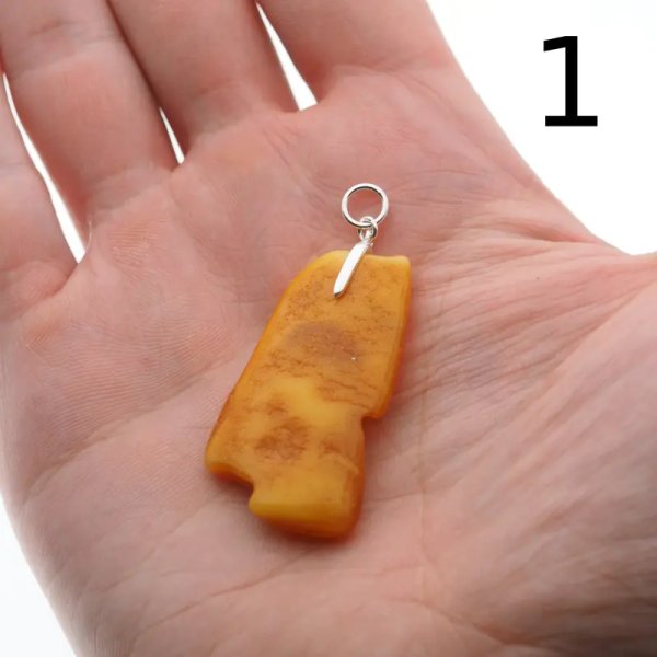 Surowy Naturalny Bursztyn i srebro - zawieszka z rzemieniem (różne kamienie do wyboru)