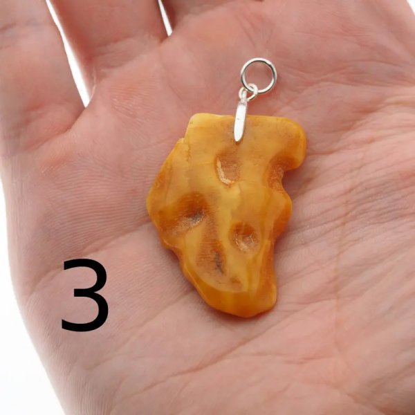 Surowy Naturalny Bursztyn i srebro - zawieszka z rzemieniem (różne kamienie do wyboru)