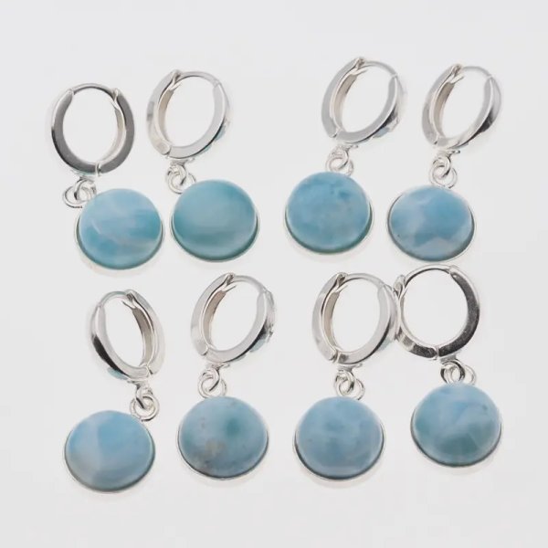 Larimar w srebrze - kolczyki okrągłe 12 mm