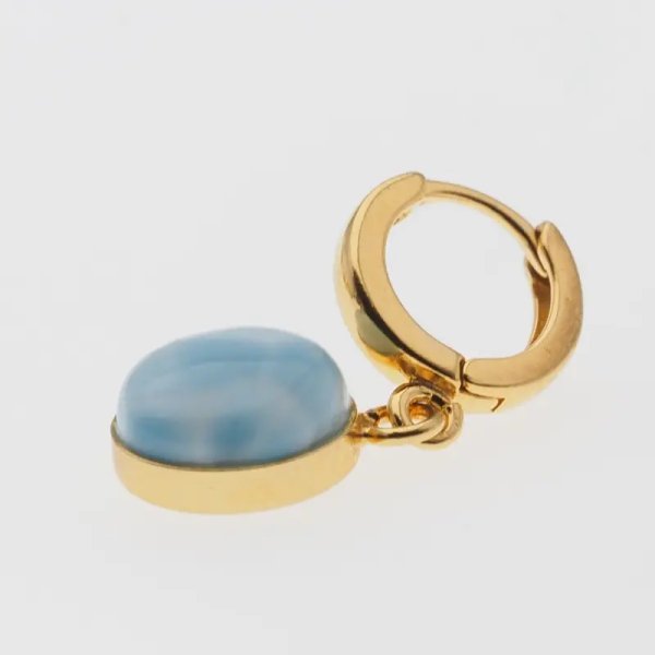 Larimar w srebrze złoconym - kolczyki okrągłe 10 mm