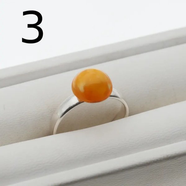 Mleczny Bursztyn i srebro - pierścionek koło z regulacją (różne kamienie i rozmiary)