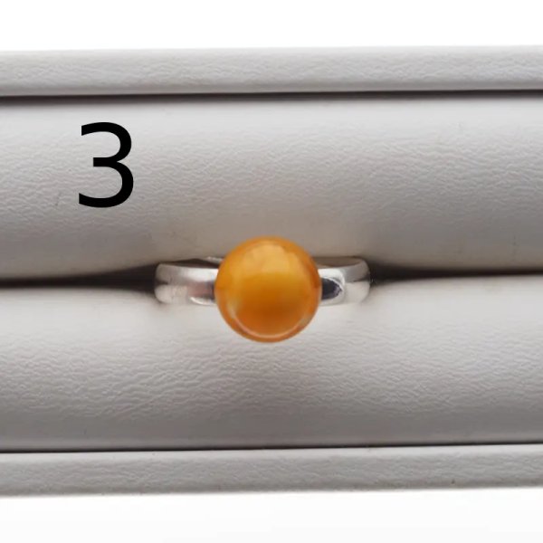 Mleczny Bursztyn i srebro - pierścionek koło z regulacją (różne kamienie i rozmiary)