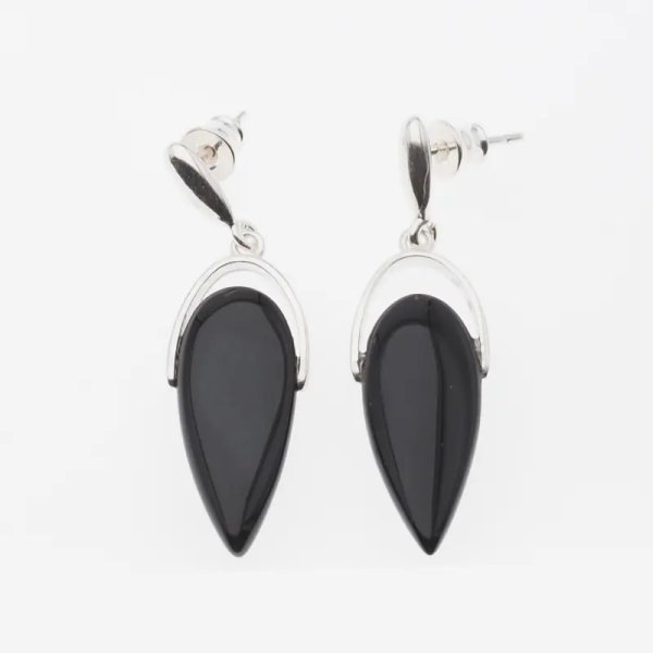 Onyks łzy w srebrze - kolczyki wiszące sztyfty