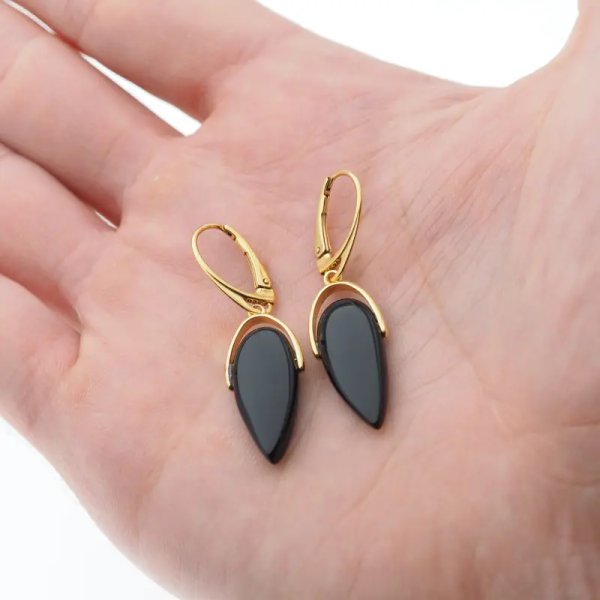 Onyks łzy w srebrze złoconym - kolczyki