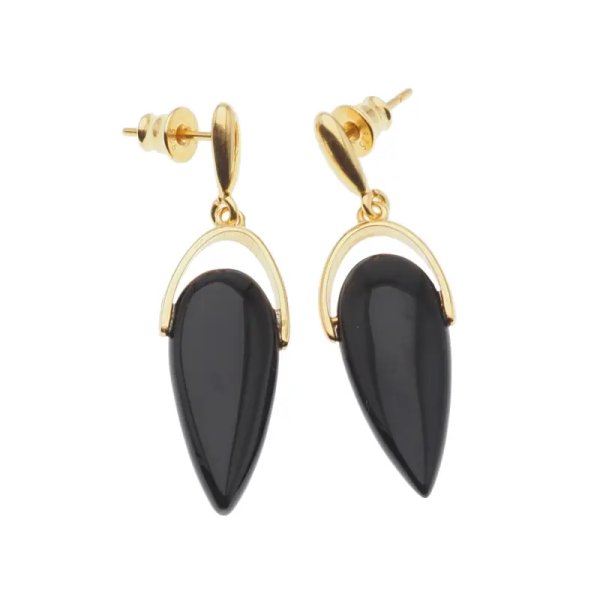 Onyks łzy w srebrze złoconym - kolczyki wiszące sztyfty