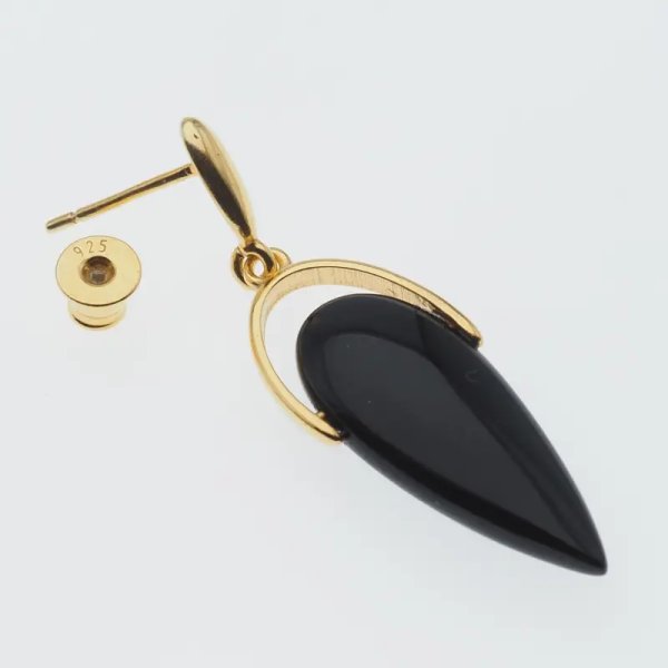 Onyks łzy w srebrze złoconym - kolczyki wiszące sztyfty