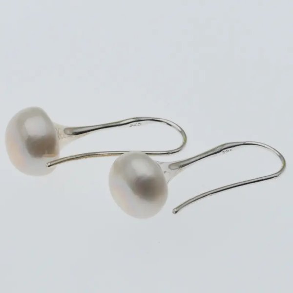 Perła biała i srebro - kolczyki otwarte - okrągłe (para)