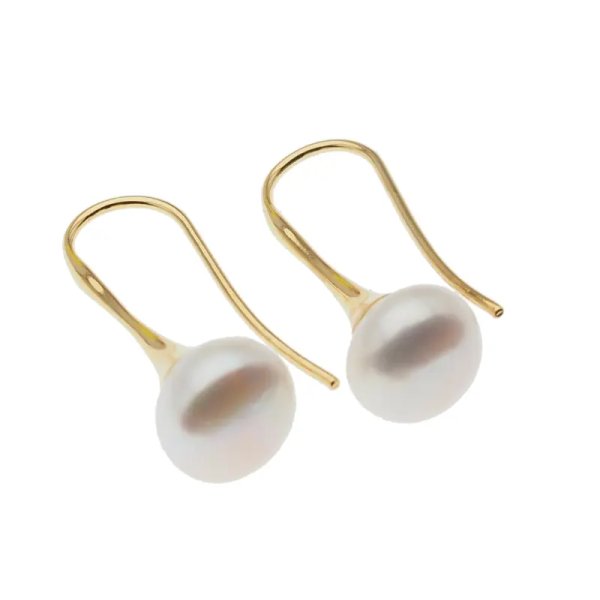 Perła biała i srebro złocone - kolczyki otwarte - okrągłe (para)