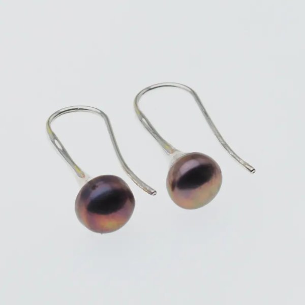 Perła granatowa i srebro - kolczyki otwarte - okrągłe (para)