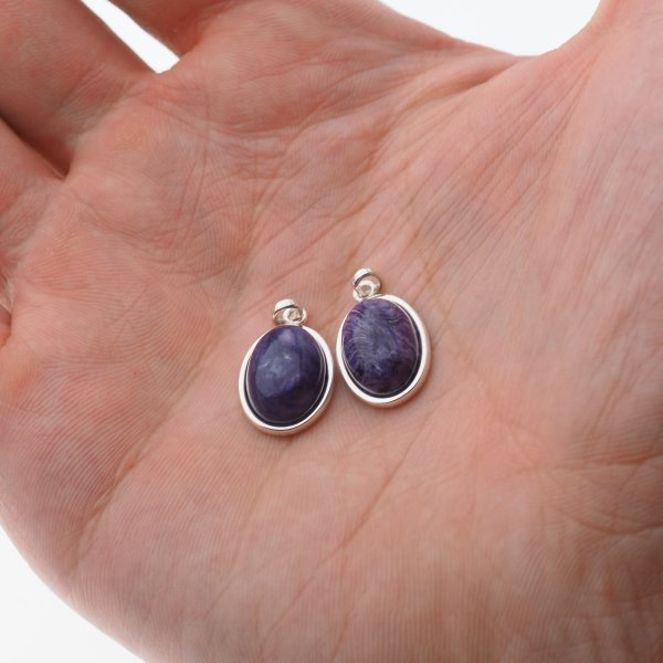 Czaroit 14x10mm i srebro - wisiorek owal