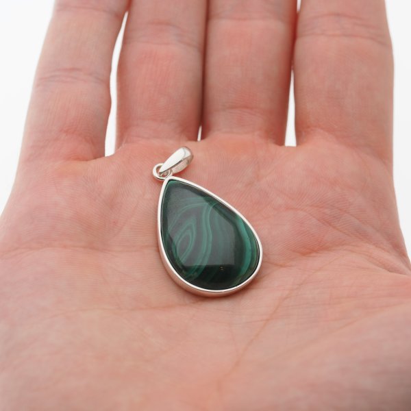 Malachit i srebro - zawieszka łza