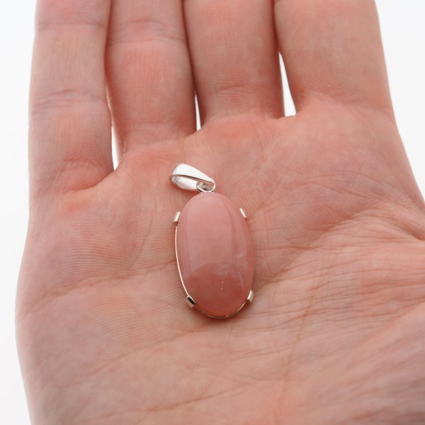 Opal Różowy 27x16mm i srebro - zawieszka owalna