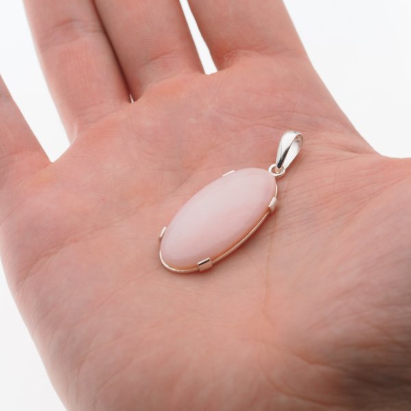 Opal Różowy 34x17mm i srebro - zawieszka owalna