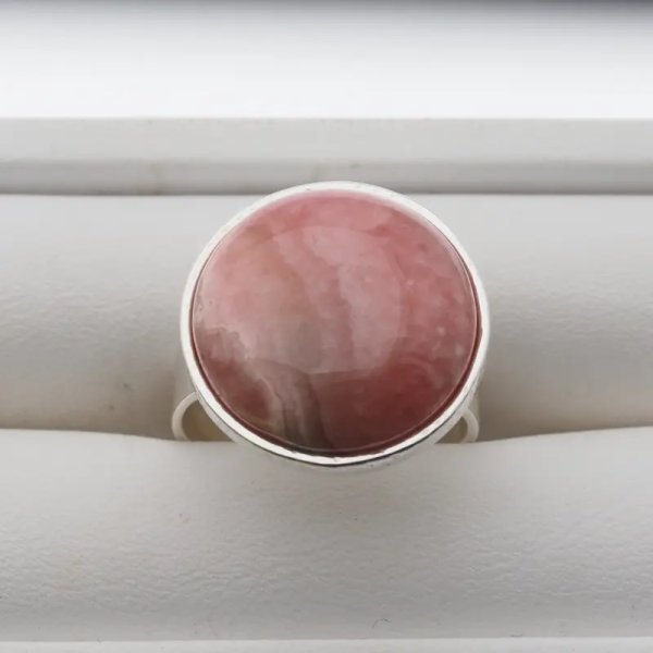 Rodochrozyt i srebro - pierścionek koło (rozmiar jubilerski 18) +/- 2 rozmiary regulacji