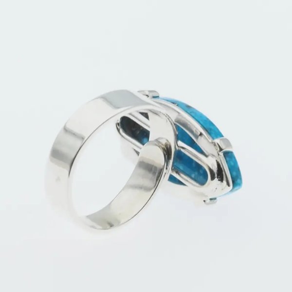 Turkus i srebro - pierścionek markiza (rozmiar 11) z regulacją