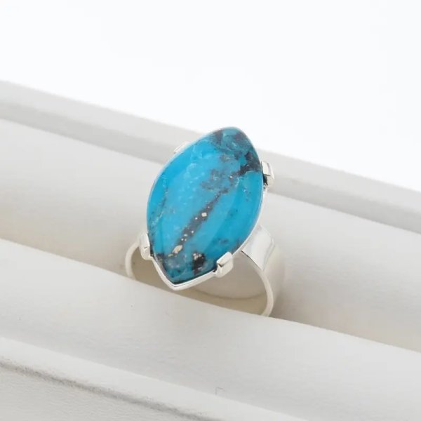 Turkus i srebro - pierścionek markiza (rozmiar 11) z regulacją