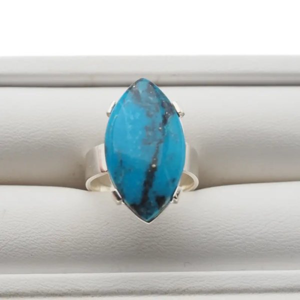 Turkus i srebro - pierścionek markiza (rozmiar 11) z regulacją