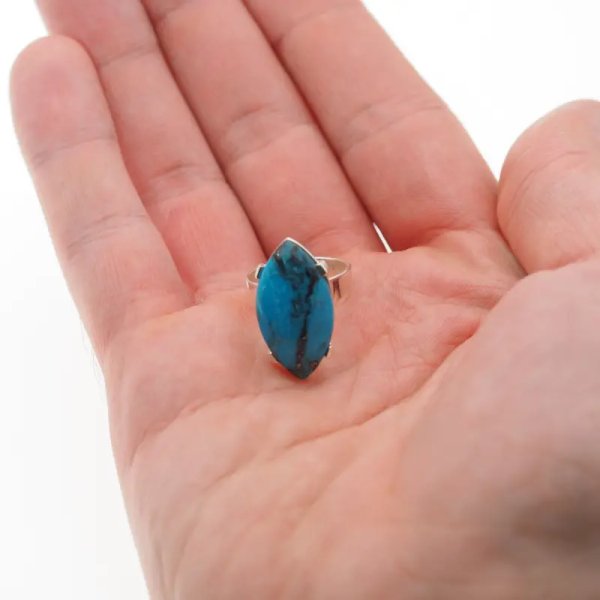 Turkus i srebro - pierścionek markiza (rozmiar 11) z regulacją