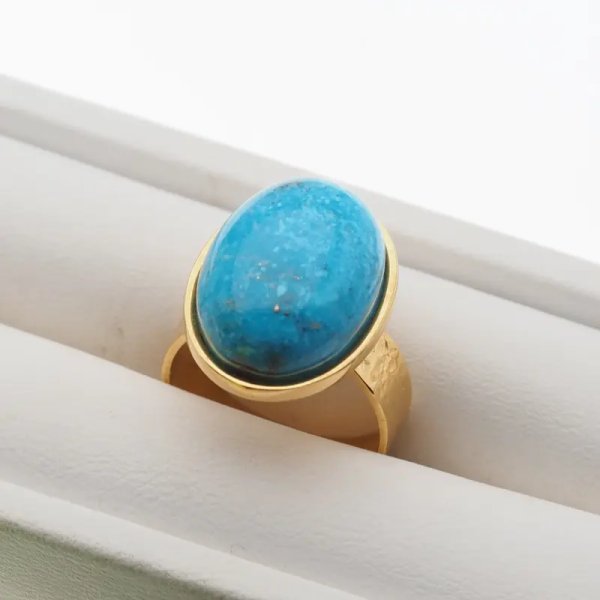 Turkus i srebro złocone, młotkowane - pierścionek owal (2 warianty do wyboru)