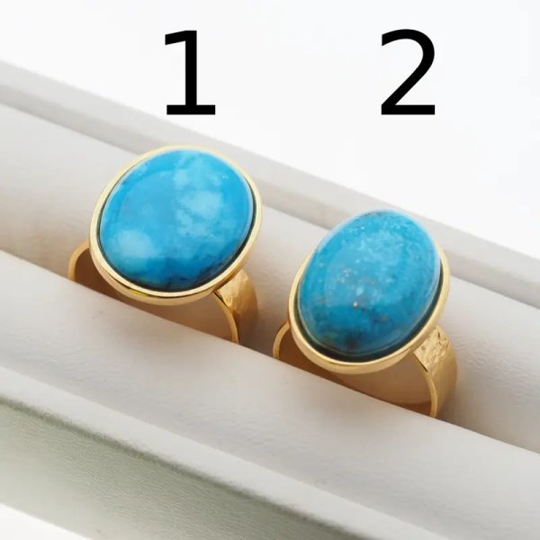 Turkus i srebro złocone, młotkowane - pierścionek owal (2 warianty do wyboru)